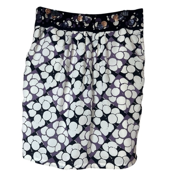 Floreat Anthropologie 100% Silk Pencil Skirt Ocean Mist Purple Blk Boho Size 14 - Picture 3 of 8